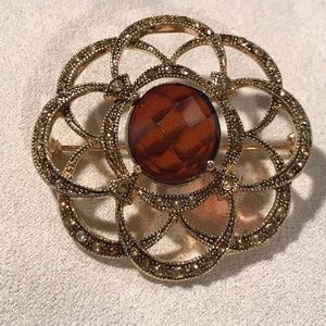 Vintage Signed MONET Marcasite Brown Crystal Pin